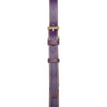 Cintura artigianale in cuoio di colore viola con fibbia da 3 cm aperta.
