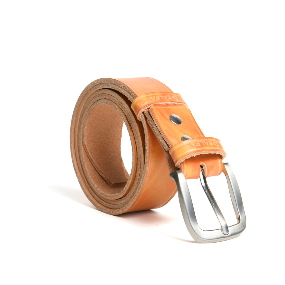 Cintura artigianale in cuoio con fibbia da 4 cm di colore giallo-rosso