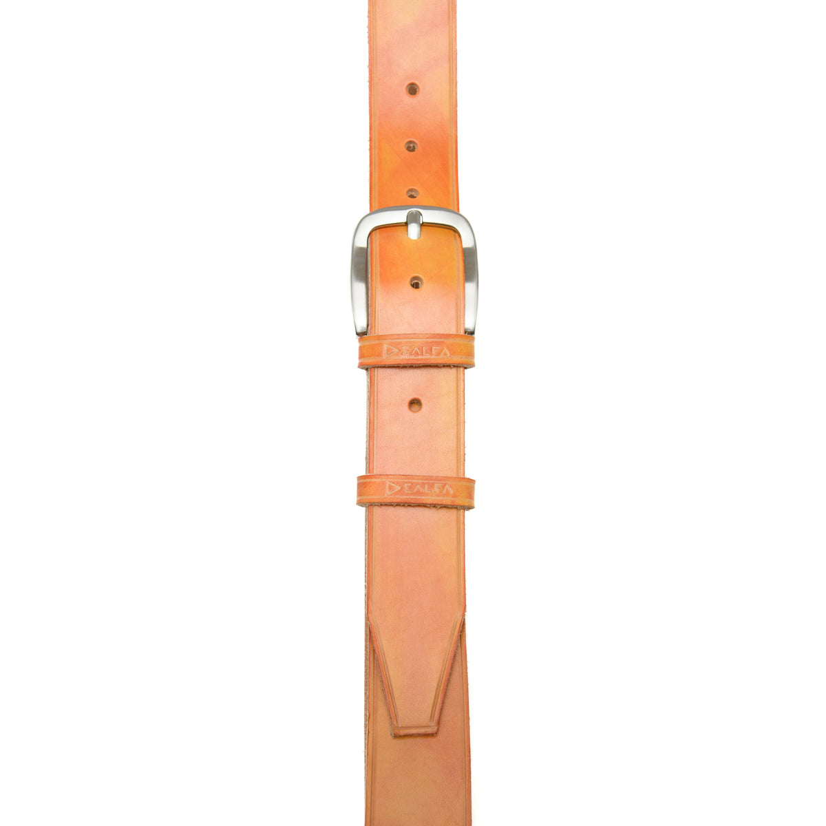 Cintura artigianale in cuoio con fibbia da 4 cm di colore giallo-rosso - aperta