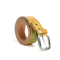 Cintura artigianale in cuoio con fibbia da 4 cm di colore giallo-verde