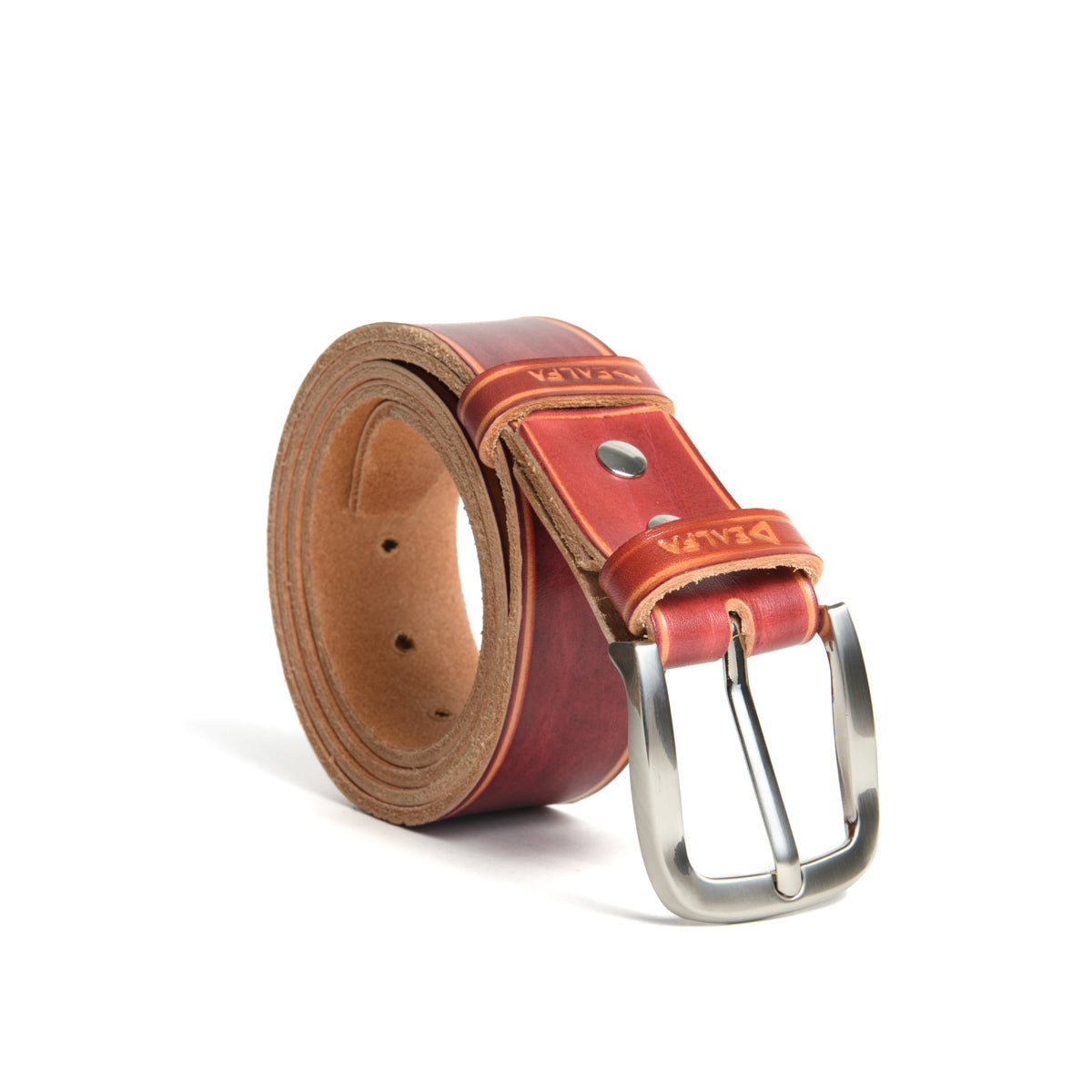 Cintura artigianale in cuoio con fibbia da 4 cm di colore mattone