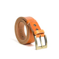 Cintura artigianale in cuoio con fibbia da 4 cm di colore arancione chiaro