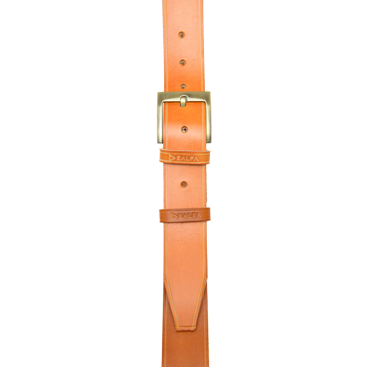 Cintura artigianale in cuoio con fibbia da 4 cm di colore arancione chiaro - aperta