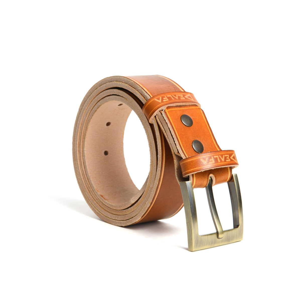 Cintura artigianale in cuoio con fibbia da 4 cm di colore arancione scuro