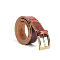 Cintura artigianale in cuoio con fibbia da 4 cm di colore bordeaux-blu
